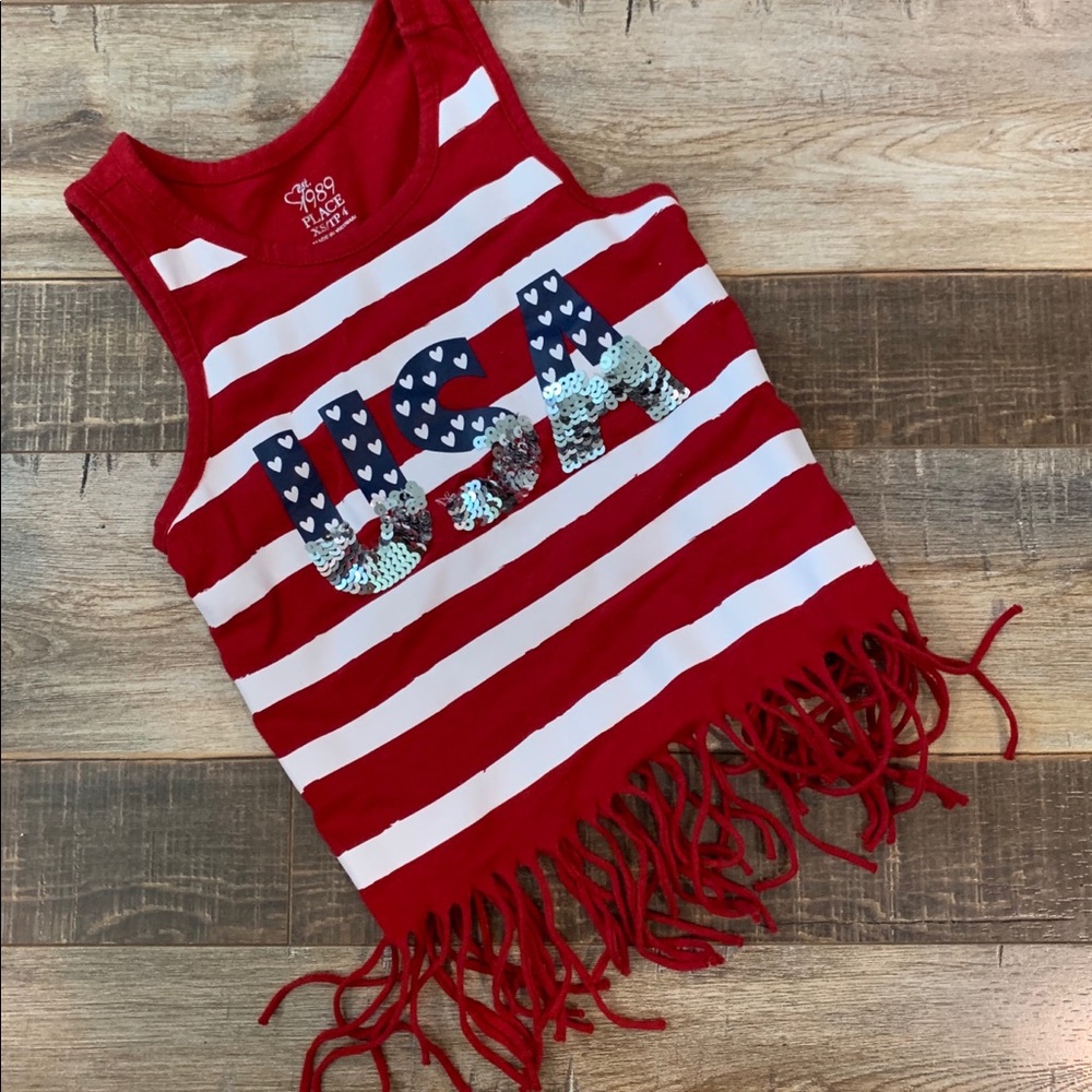 Toddler girls fringe USA crop top.